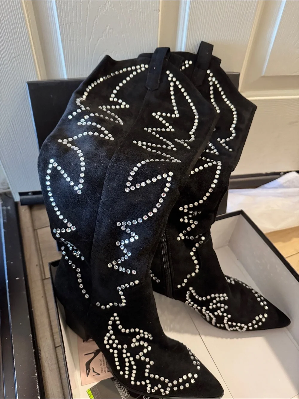 Never used Cape Robbin Black Over-the-Knee Boots with Crystal Studs - size 9.5